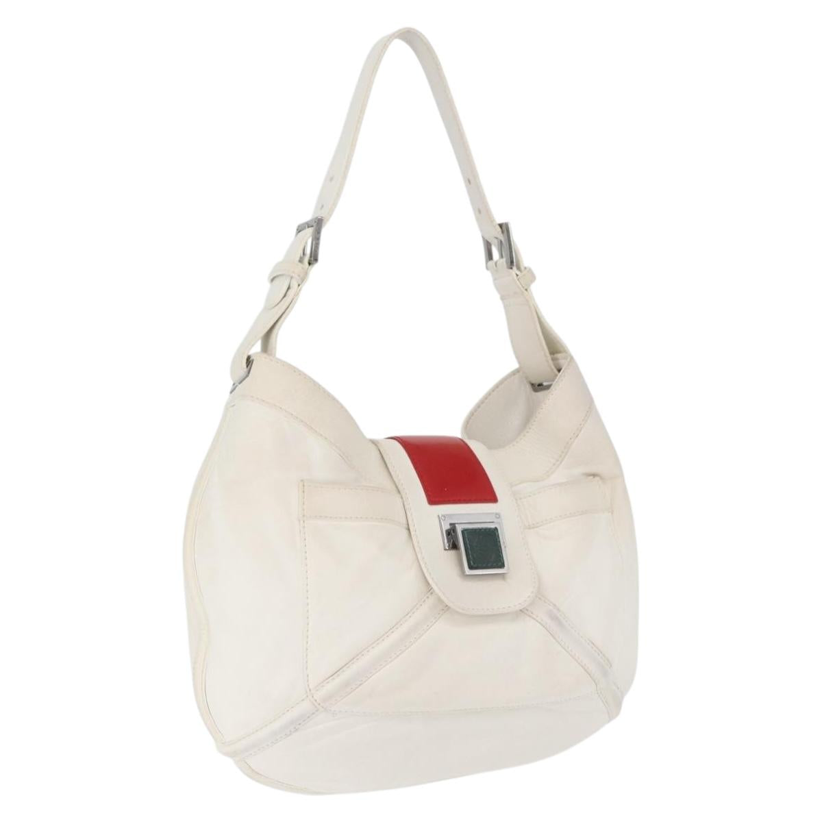LOEWE Shoulder Bag Leather White Silver Auth bs33492
