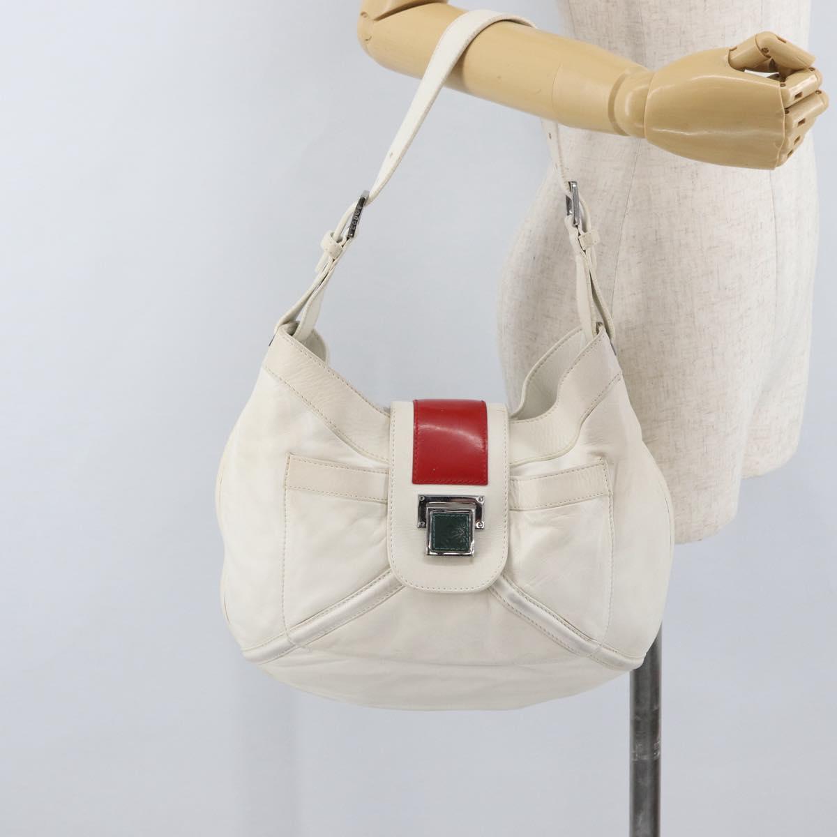 LOEWE Shoulder Bag Leather White Silver Auth bs33492
