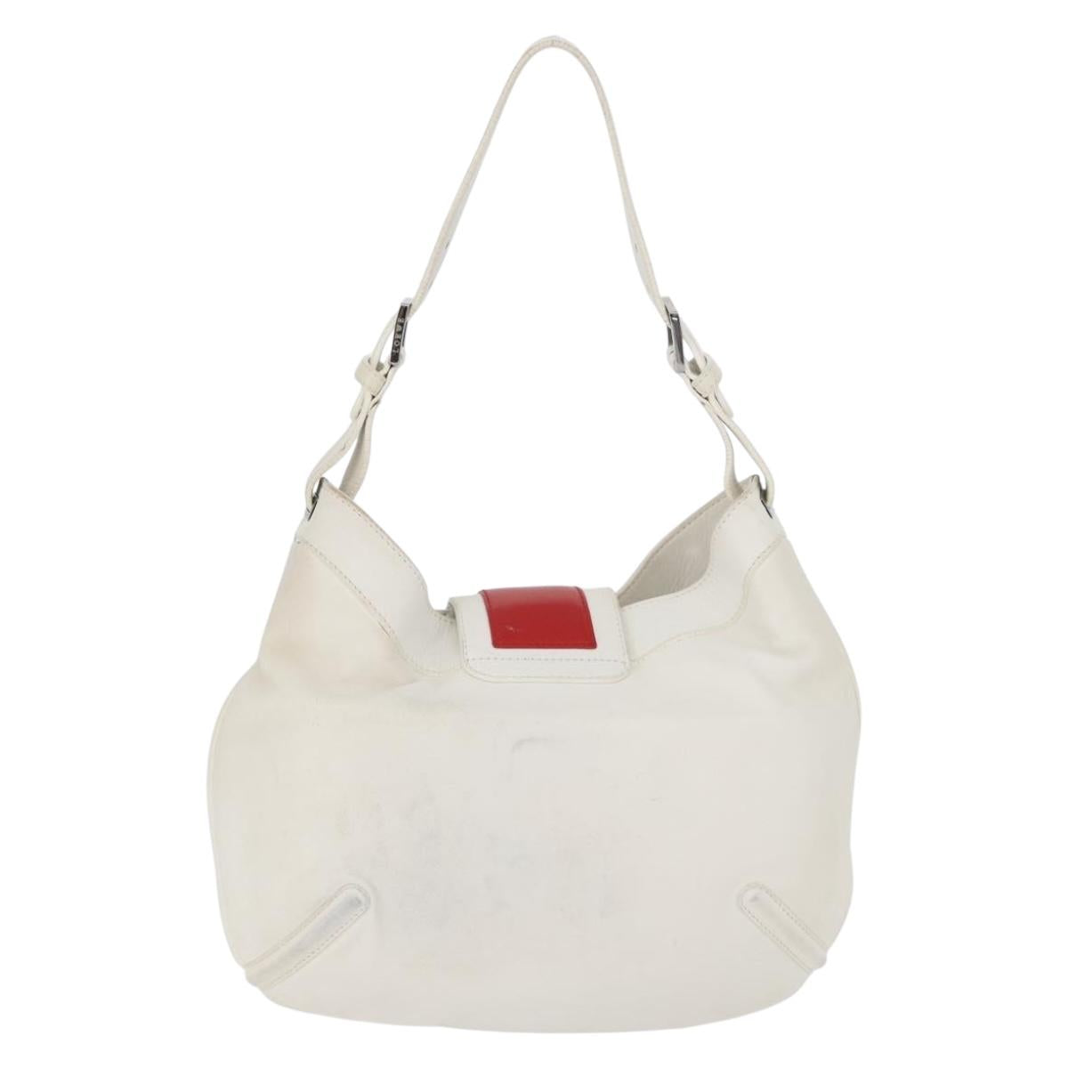 LOEWE Shoulder Bag Leather White Silver Auth bs33492