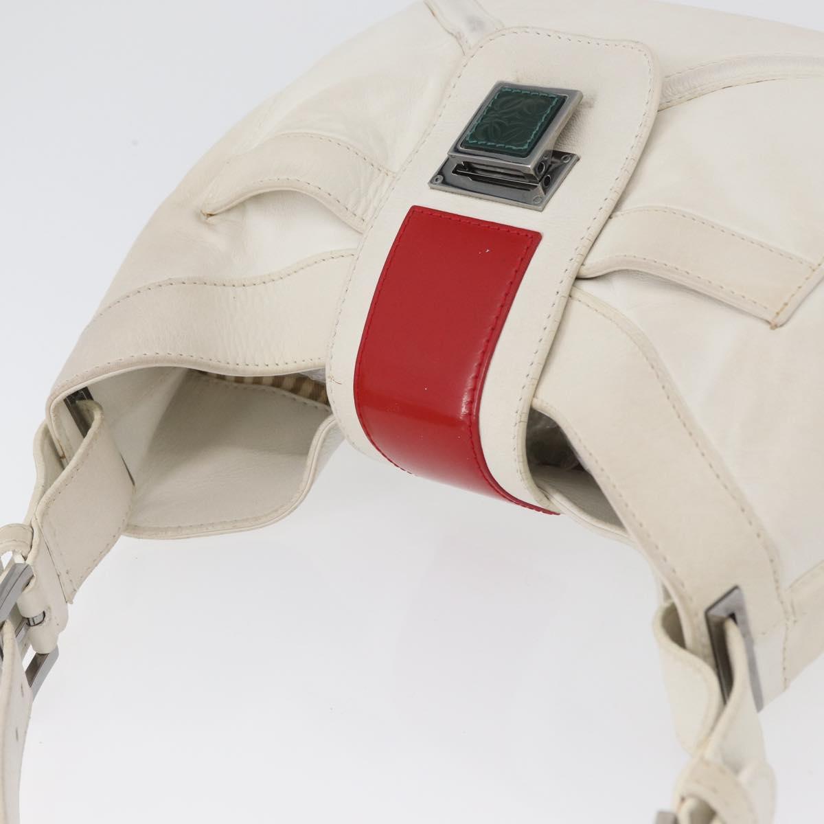 LOEWE Shoulder Bag Leather White Silver Auth bs33492