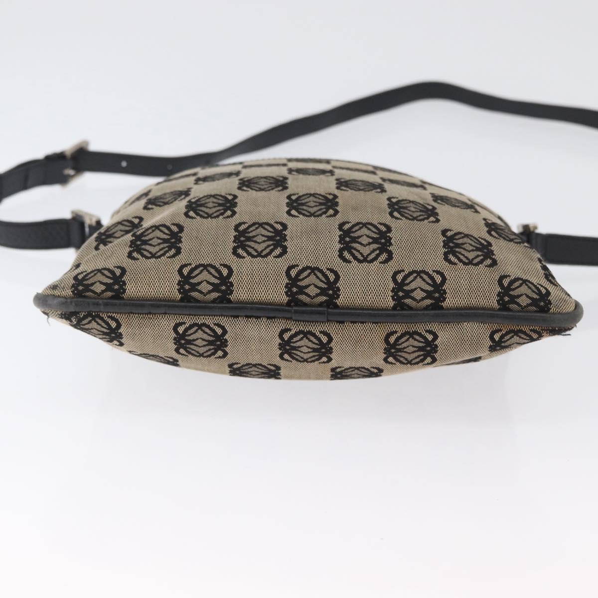 LOEWE Anagram Shoulder Bag Canvas Beige Silver Auth bs33493
