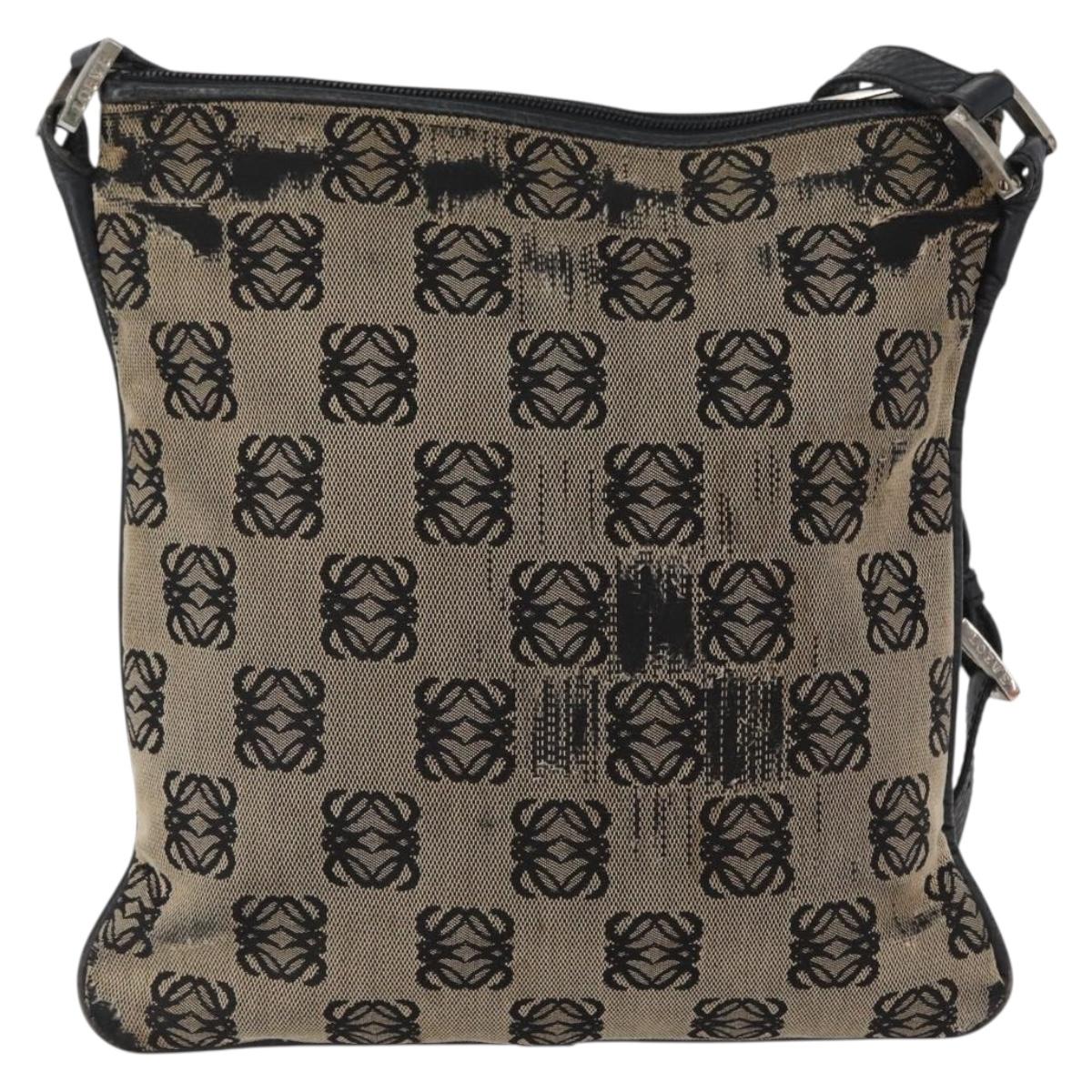 LOEWE Anagram Shoulder Bag Canvas Beige Silver Auth bs33493