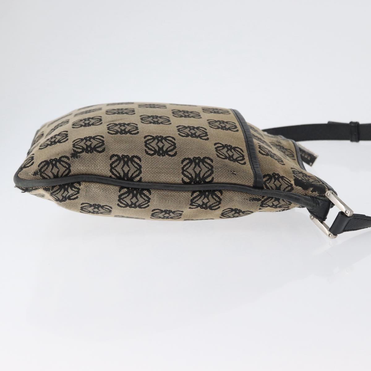 LOEWE Anagram Shoulder Bag Canvas Beige Silver Auth bs33493