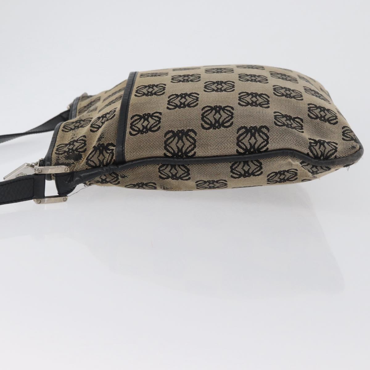 LOEWE Anagram Shoulder Bag Canvas Beige Silver Auth bs33493