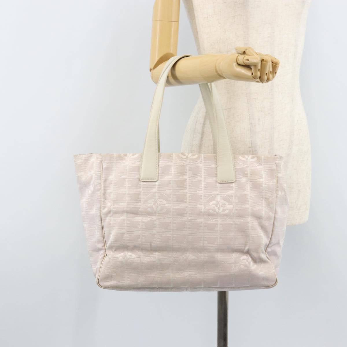 CHANEL New Travel line Tote Bag Nylon Pink Gold CC Auth bs33506