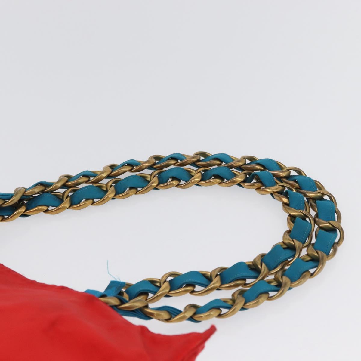 CHANEL Chain Tote Bag Canvas Red Gold CC Auth bs33510