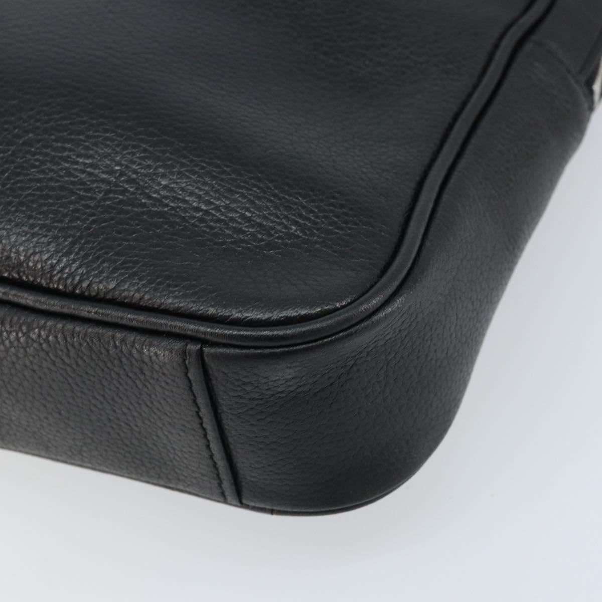 BURBERRY Business Bag Leather Black Silver Auth bs33513