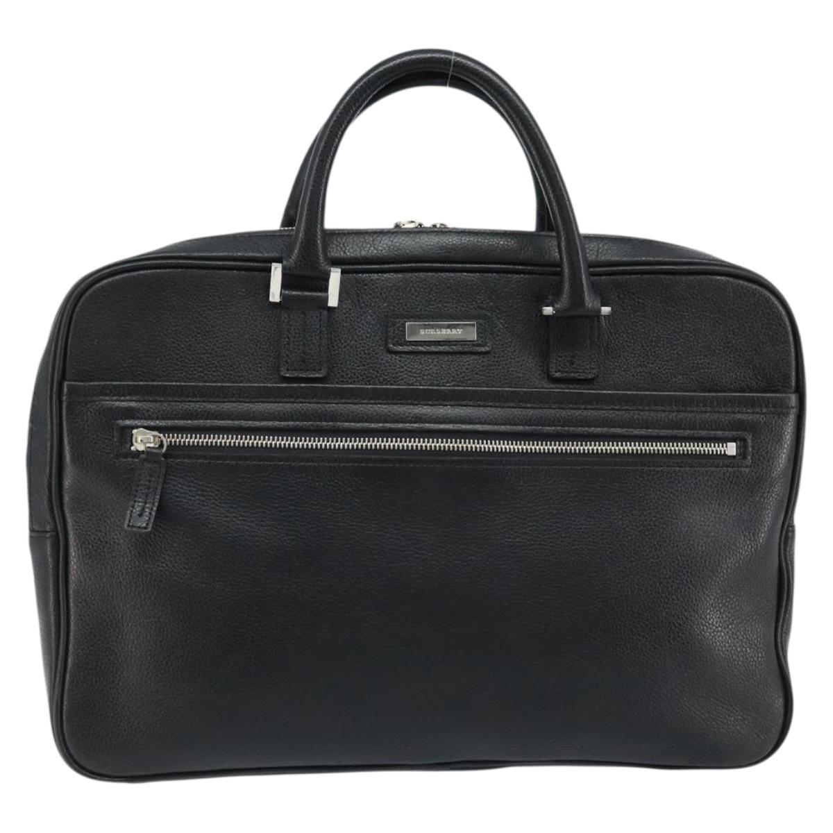 BURBERRY Business Bag Leather Black Silver Auth bs33513