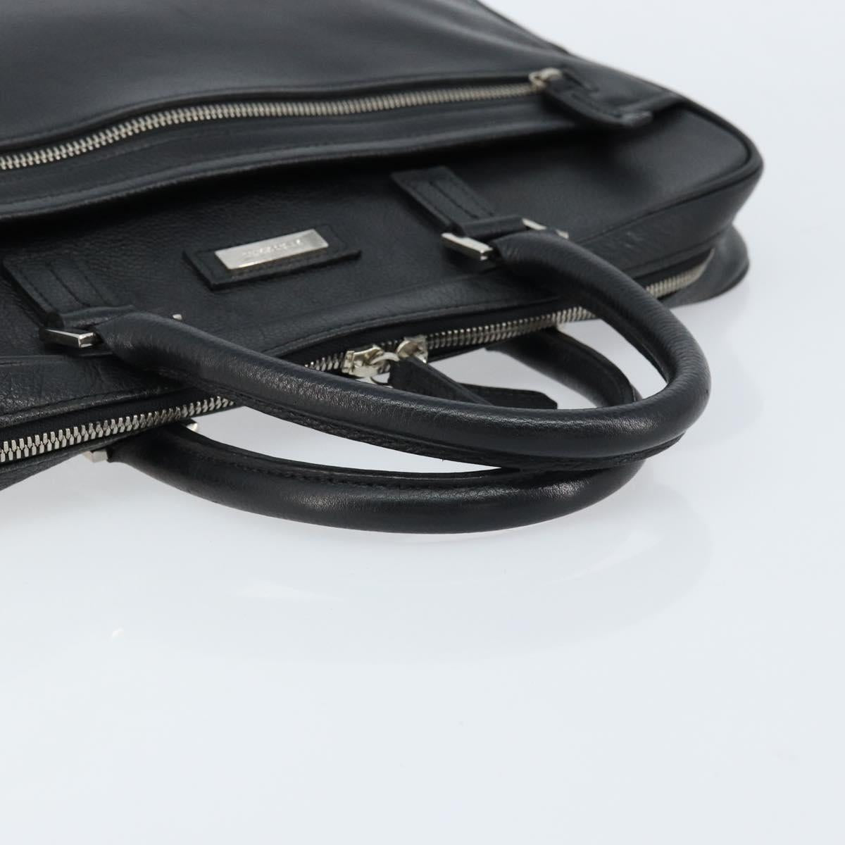 BURBERRY Business Bag Leather Black Silver Auth bs33513