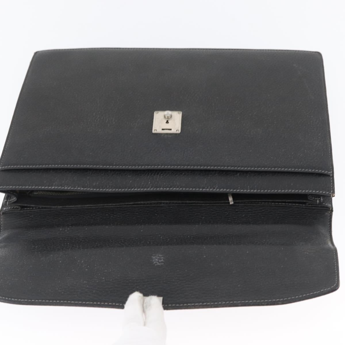 Burberrys Business Bag Leather Black Silver Auth bs33515