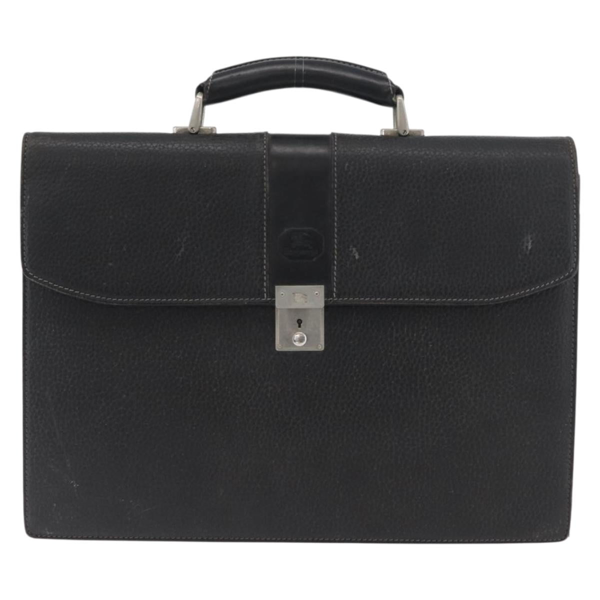 Burberrys Business Bag Leather Black Silver Auth bs33515