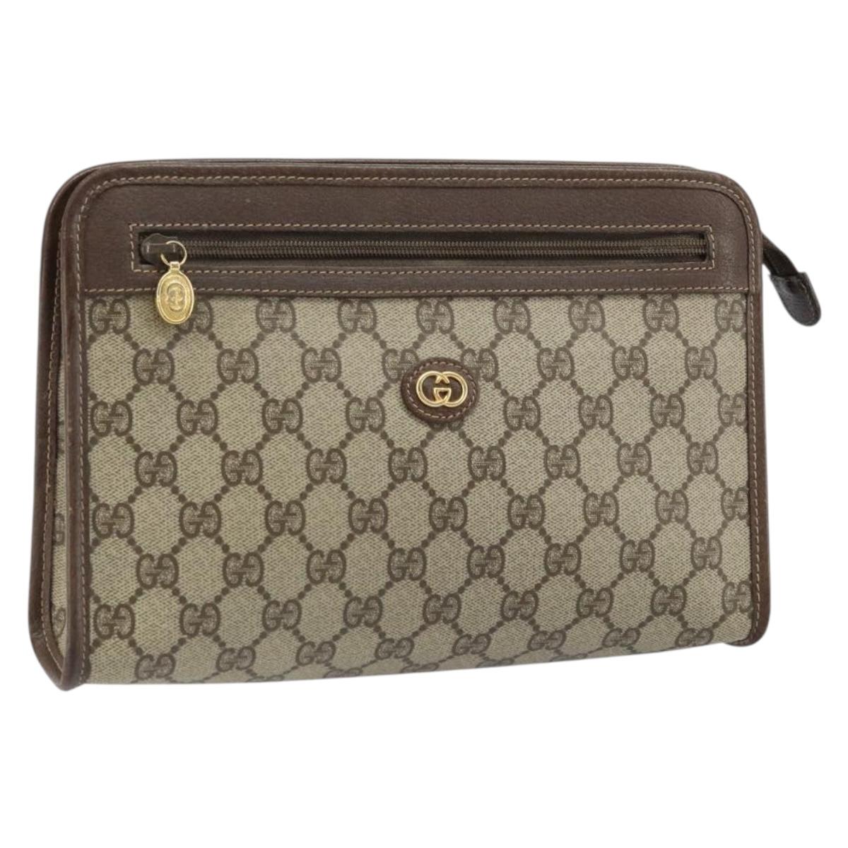 GUCCI GG Supreme Clutch Bag PVC Beige Gold 014 115 6063 4023 Auth bs33517