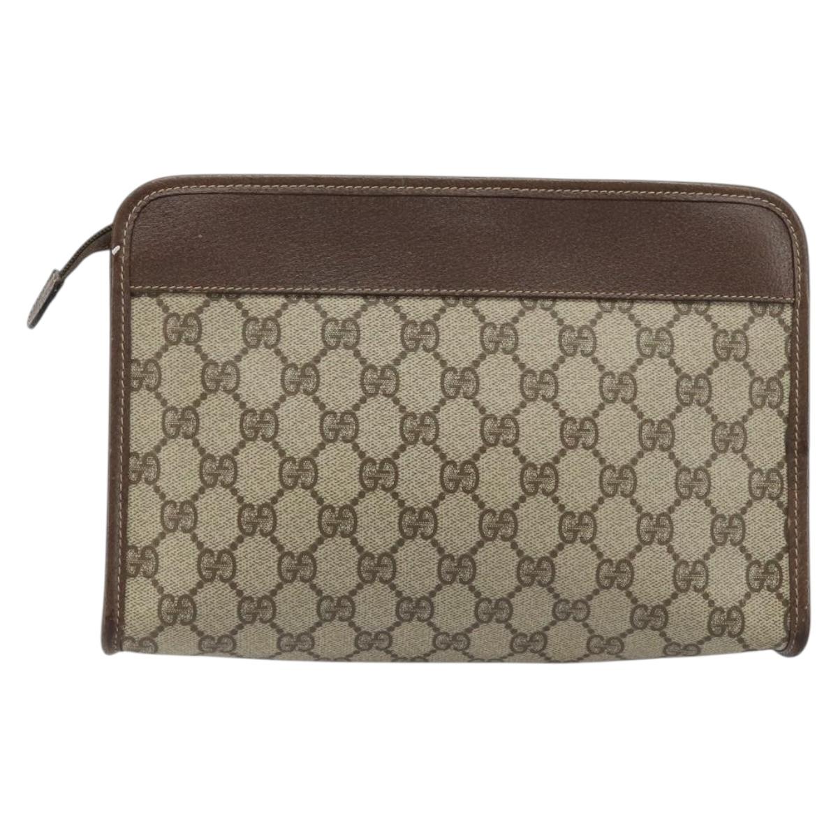 GUCCI GG Supreme Clutch Bag PVC Beige Gold 014 115 6063 4023 Auth bs33517