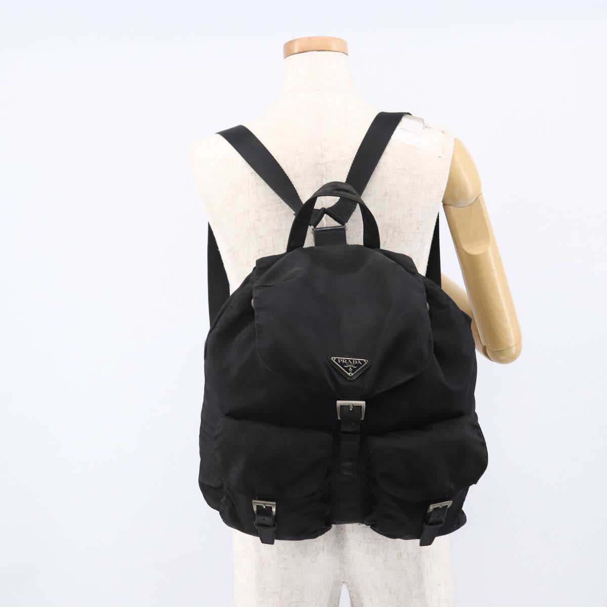PRADA Backpack Nylon Silver Black Auth bs33518