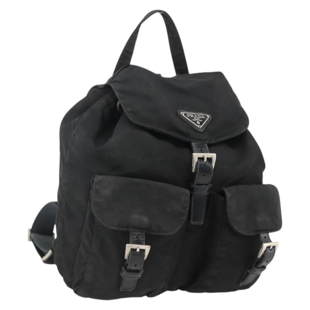 PRADA Backpack Nylon Silver Black Auth bs33519