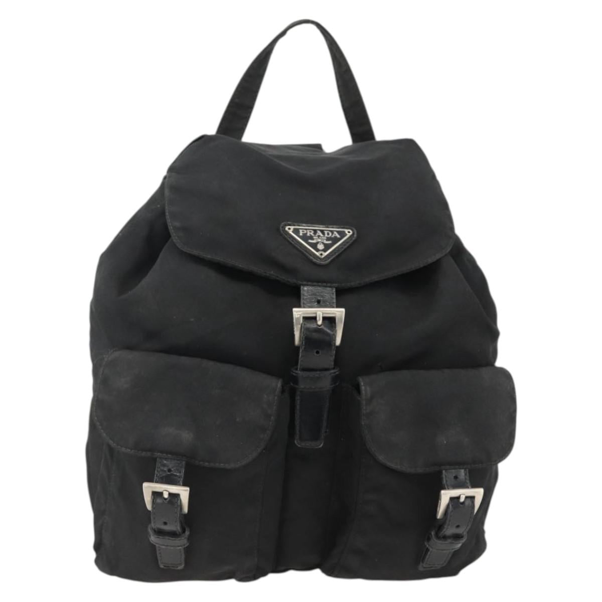 PRADA Backpack Nylon Silver Black Auth bs33519