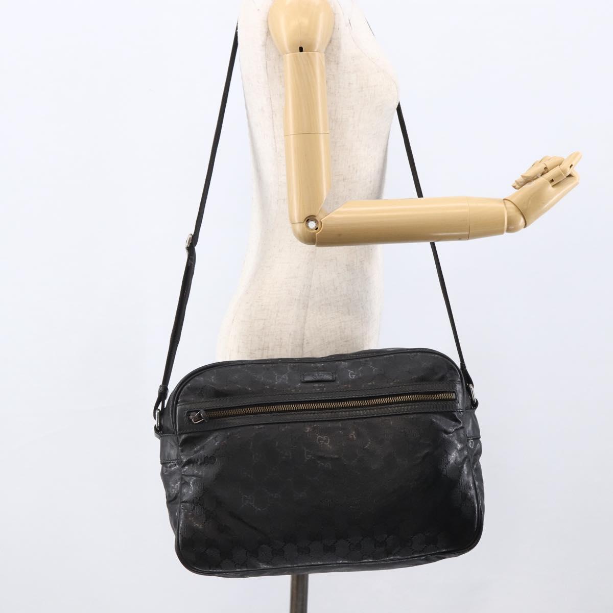 GUCCI GG Implementation Shoulder Bag PVC Black Silver 211107 Auth bs33520