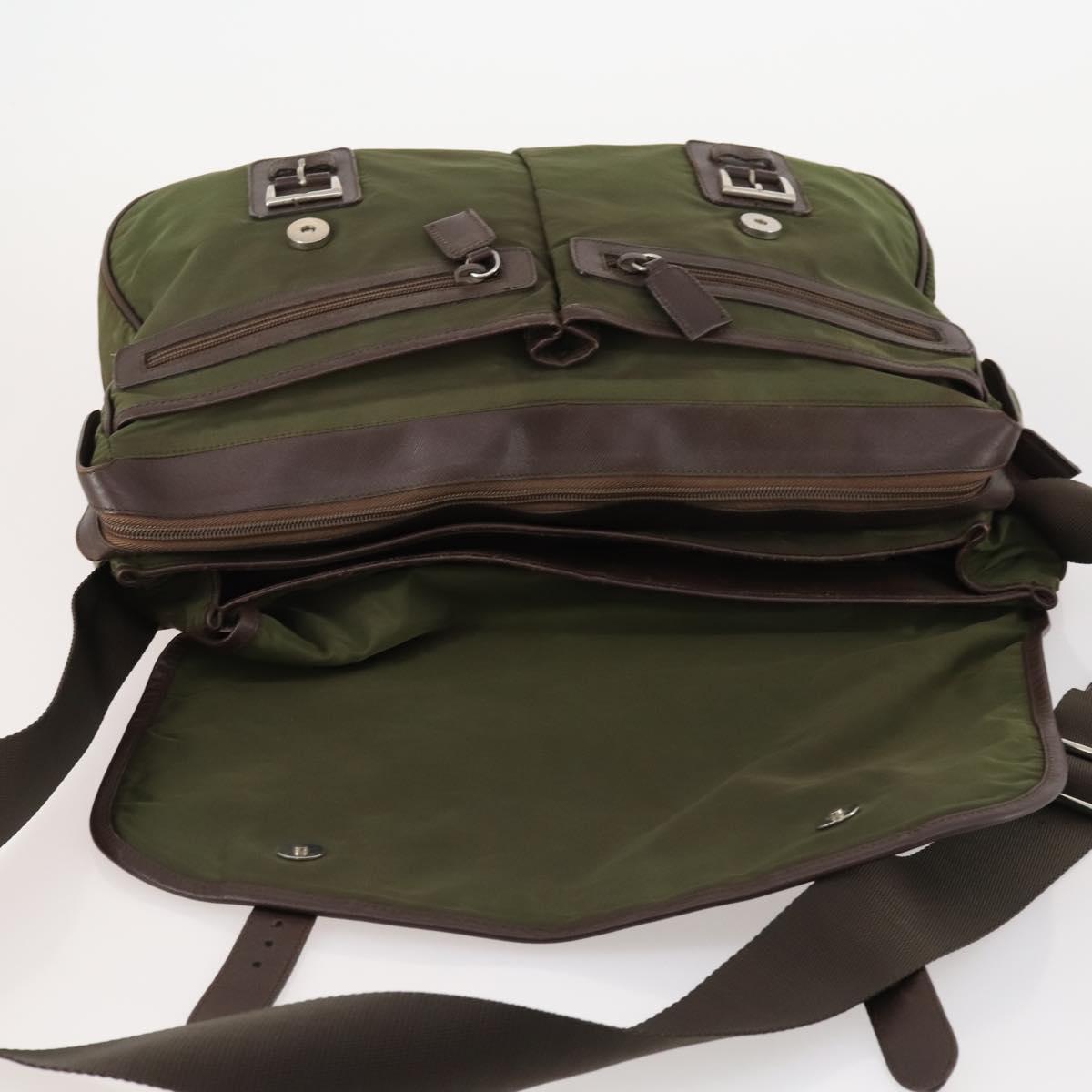 PRADA Shoulder Bag Nylon Silver Khaki Auth bs33524