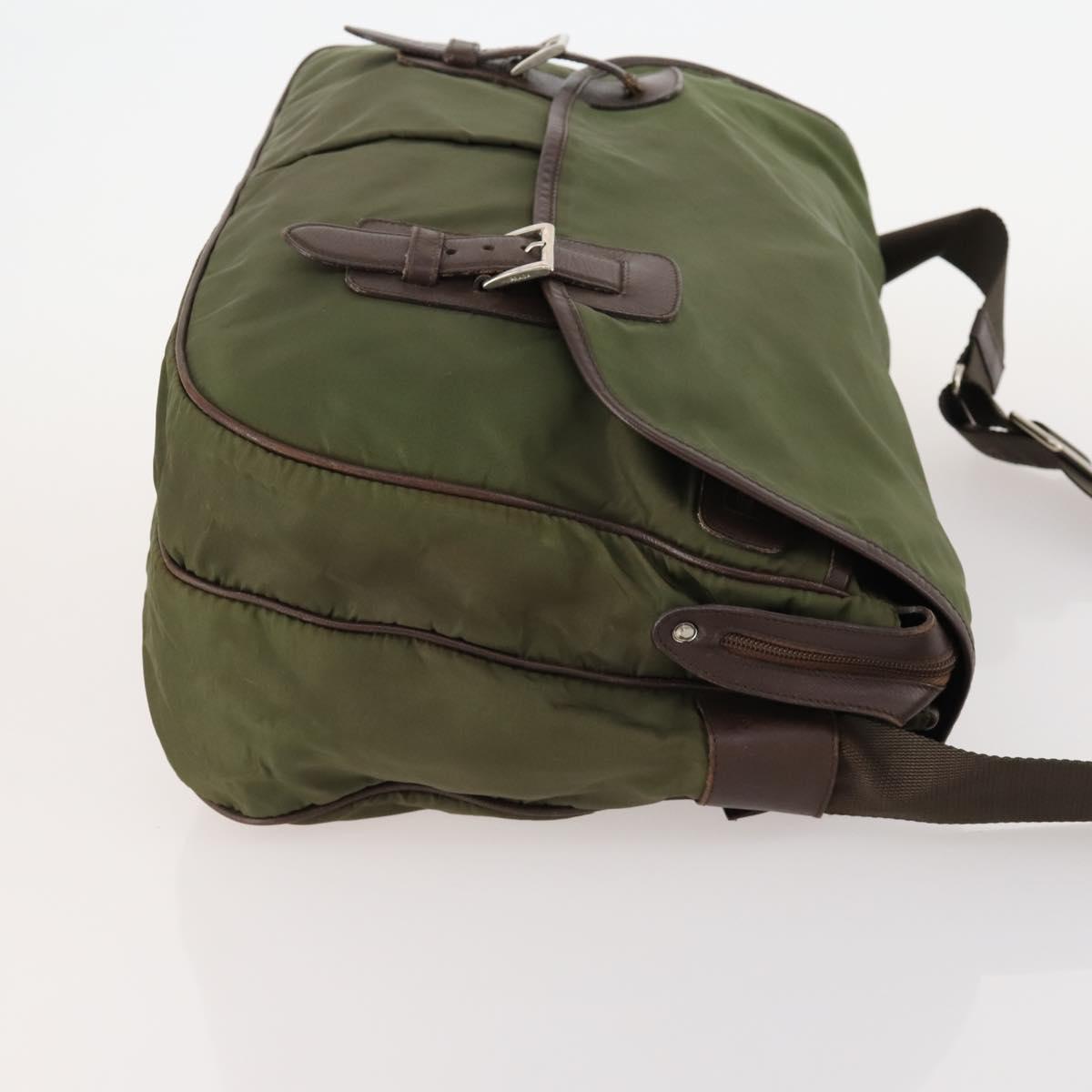 PRADA Shoulder Bag Nylon Silver Khaki Auth bs33524