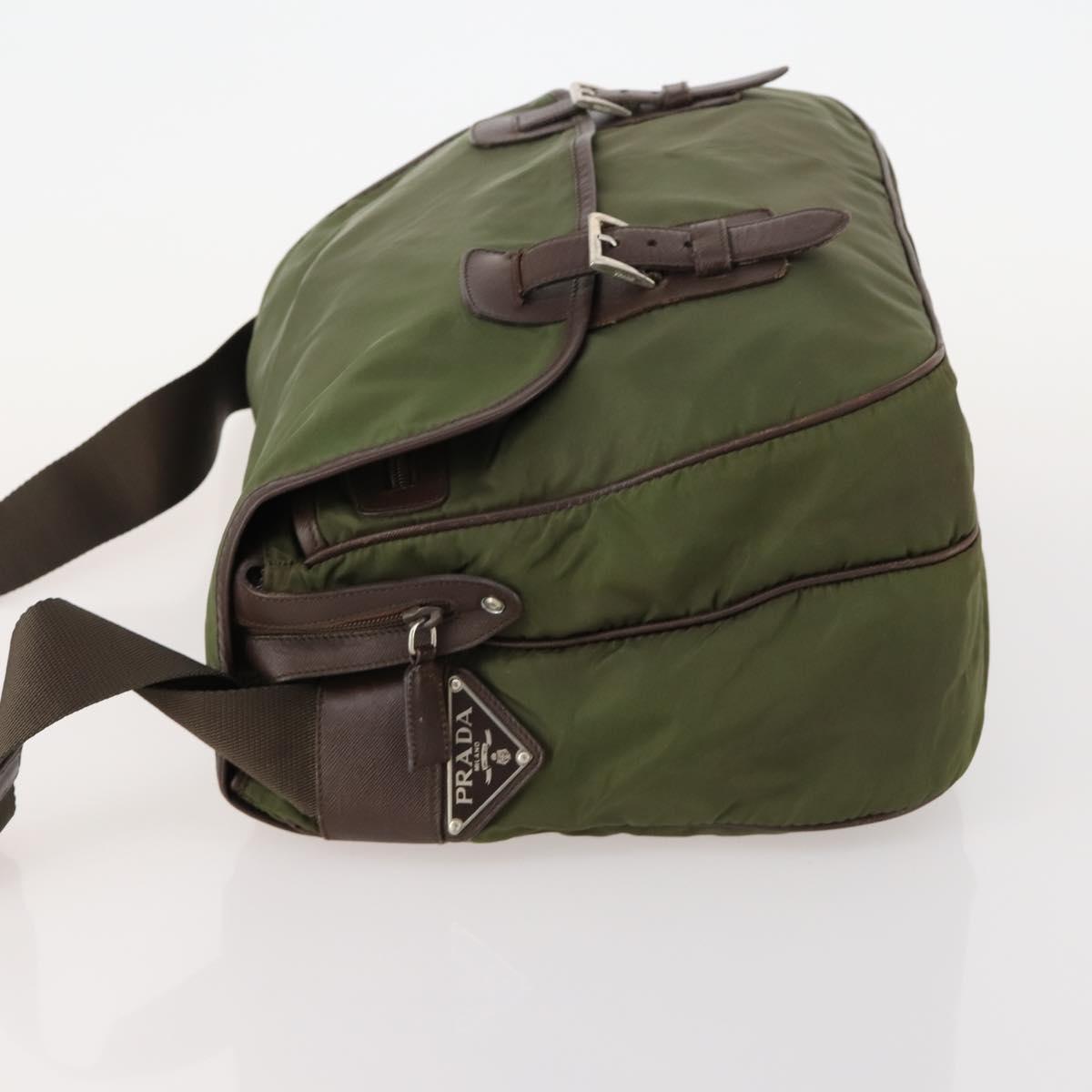 PRADA Shoulder Bag Nylon Silver Khaki Auth bs33524