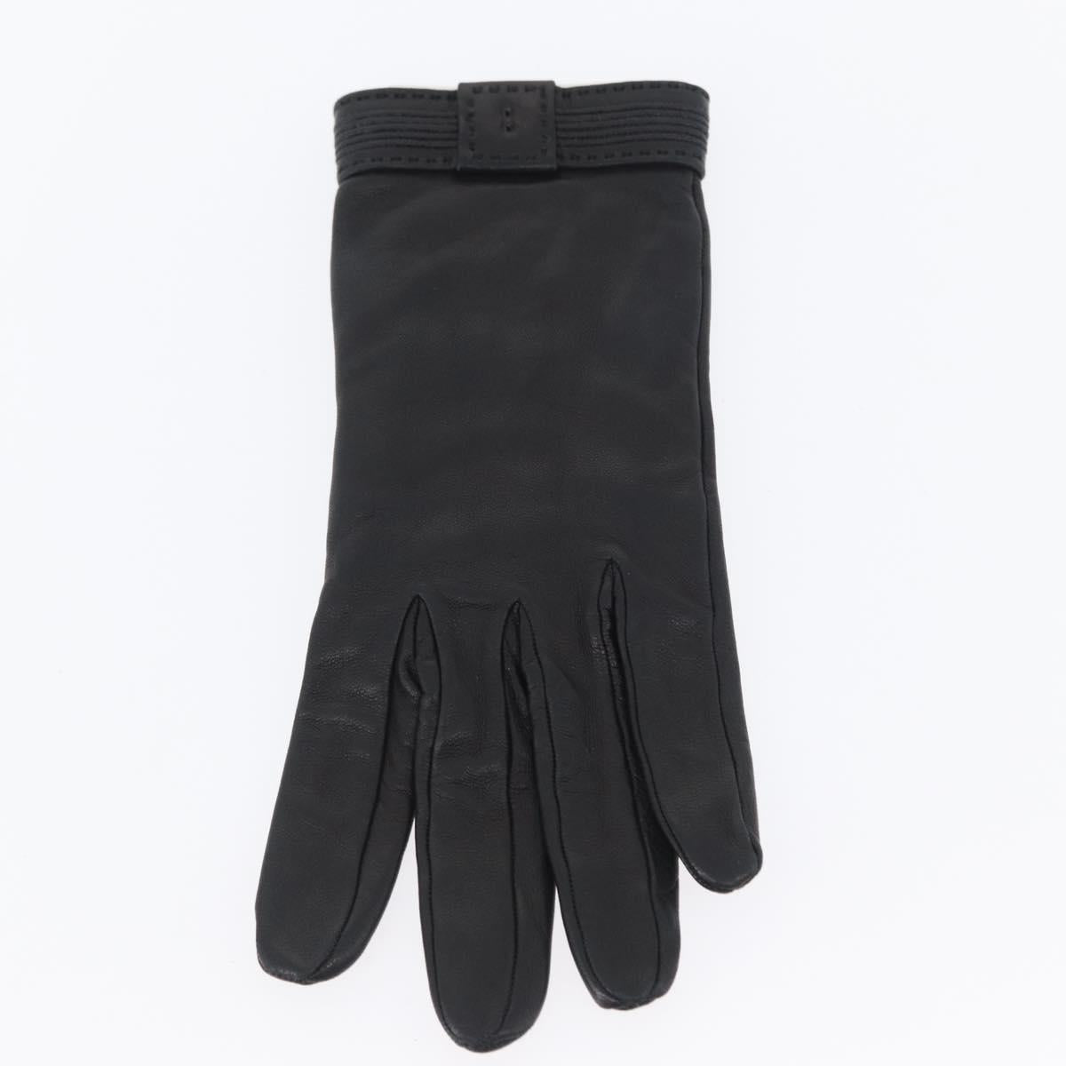 HERMES Gloves Leather Black Auth bs33528