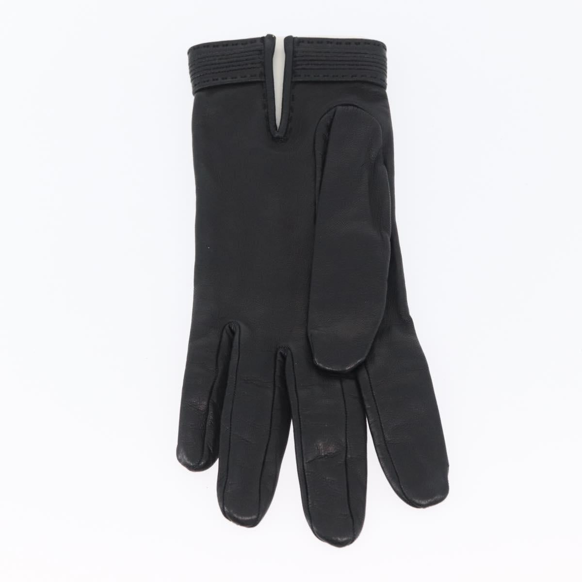 HERMES Gloves Leather Black Auth bs33528