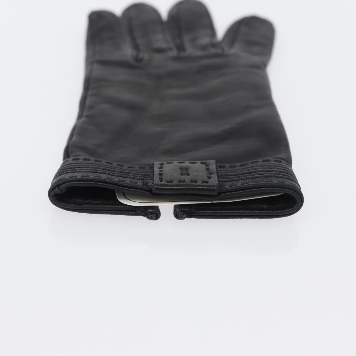 HERMES Gloves Leather Black Auth bs33528