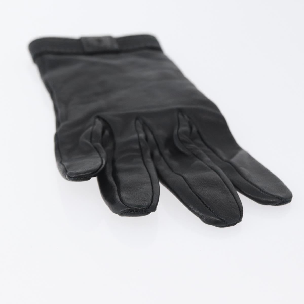 HERMES Gloves Leather Black Auth bs33528