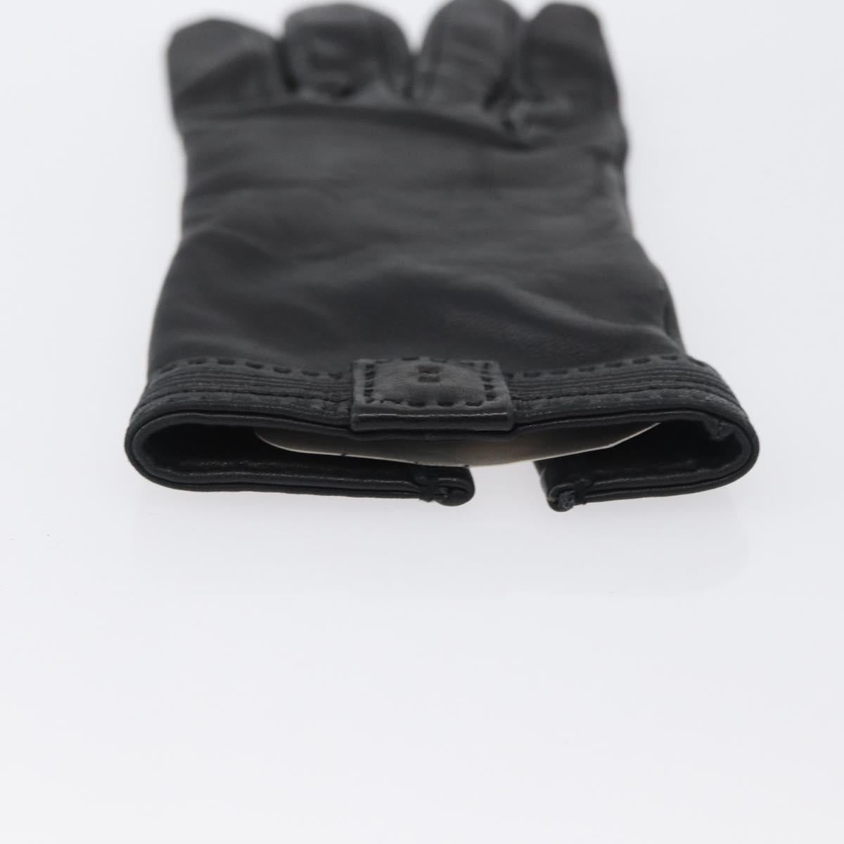 HERMES Gloves Leather Black Auth bs33528