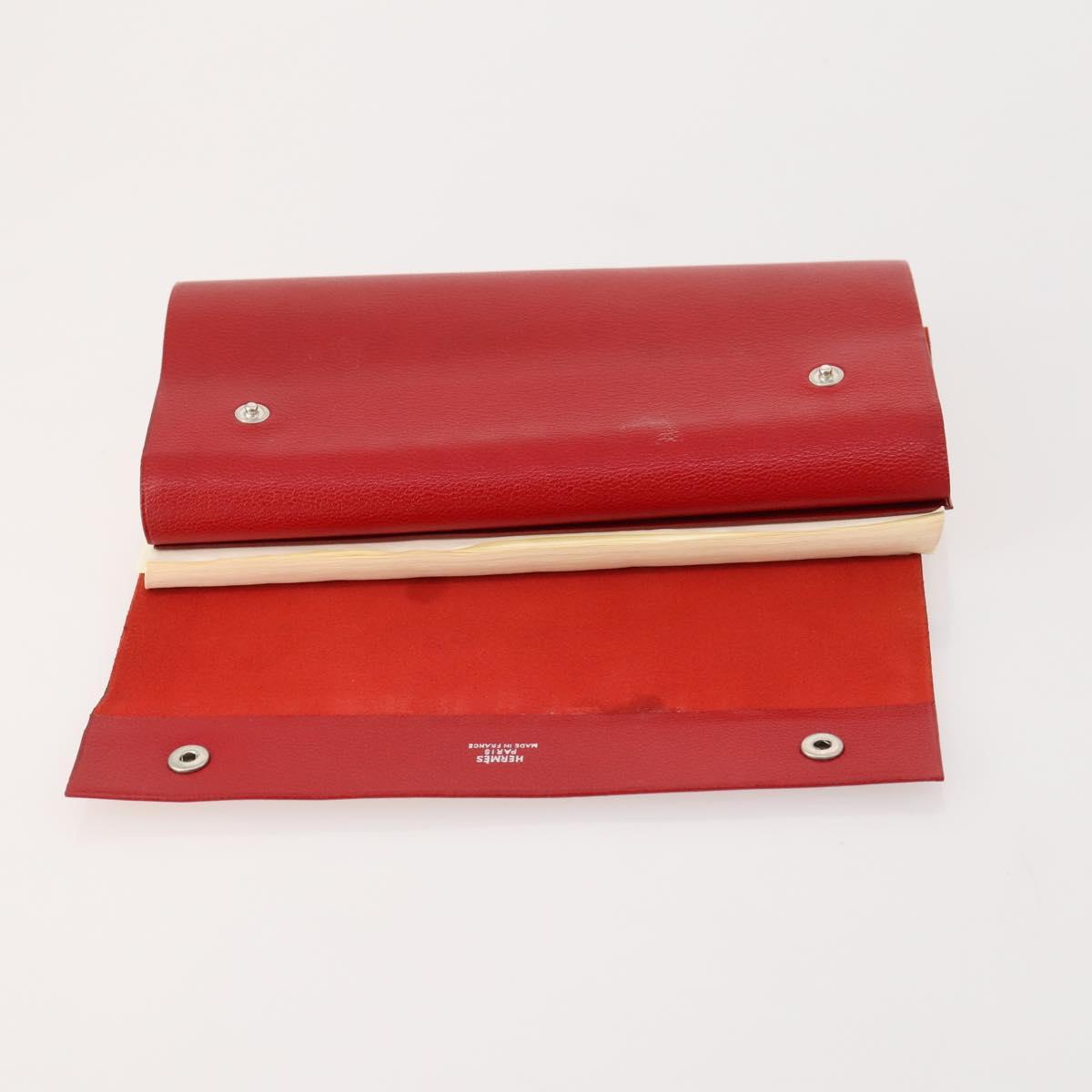 HERMES Day Planner Cover Leather Red Silver Auth bs33529
