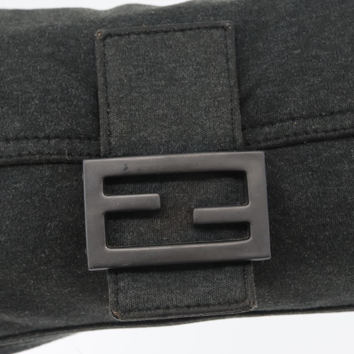 FENDI Mamma Baguette Hand Bag cotton Gray Silver Auth bs33536