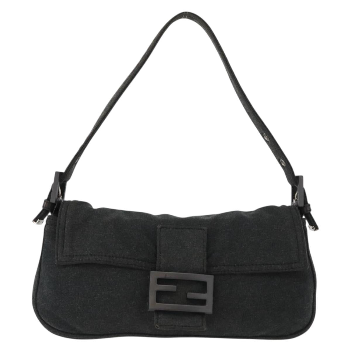 FENDI Mamma Baguette Hand Bag cotton Gray Silver Auth bs33536