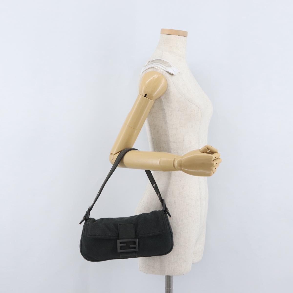 FENDI Mamma Baguette Hand Bag cotton Gray Silver Auth bs33536