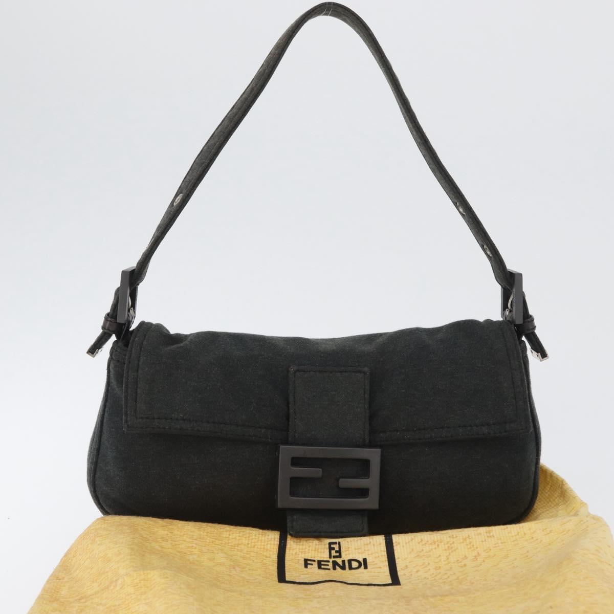 FENDI Mamma Baguette Hand Bag cotton Gray Silver Auth bs33536