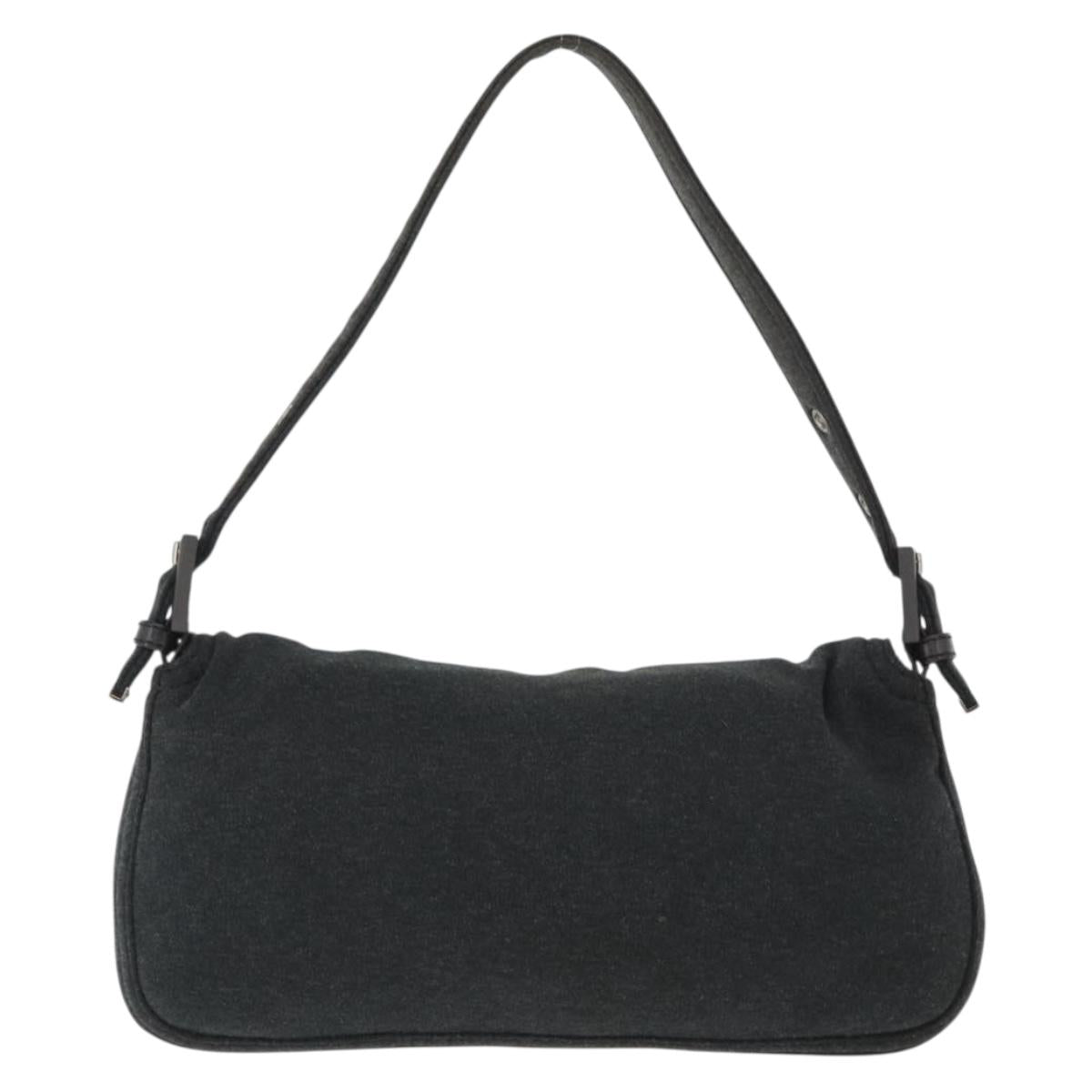 FENDI Mamma Baguette Hand Bag cotton Gray Silver Auth bs33536
