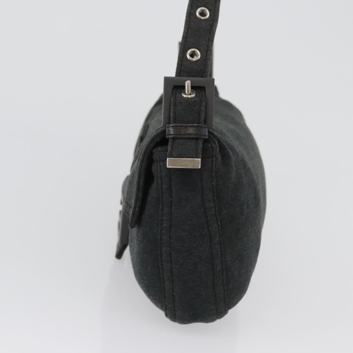 FENDI Mamma Baguette Hand Bag cotton Gray Silver Auth bs33536
