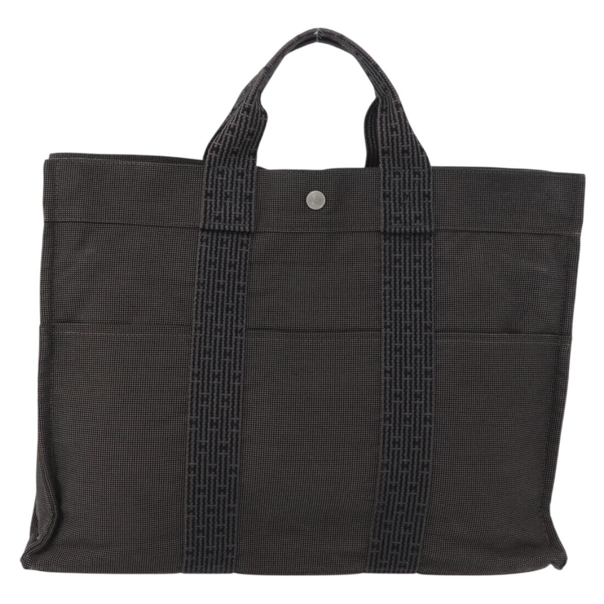 HERMES Her Line Tote MM Hand Bag Canvas Gray Silver Auth bs33537