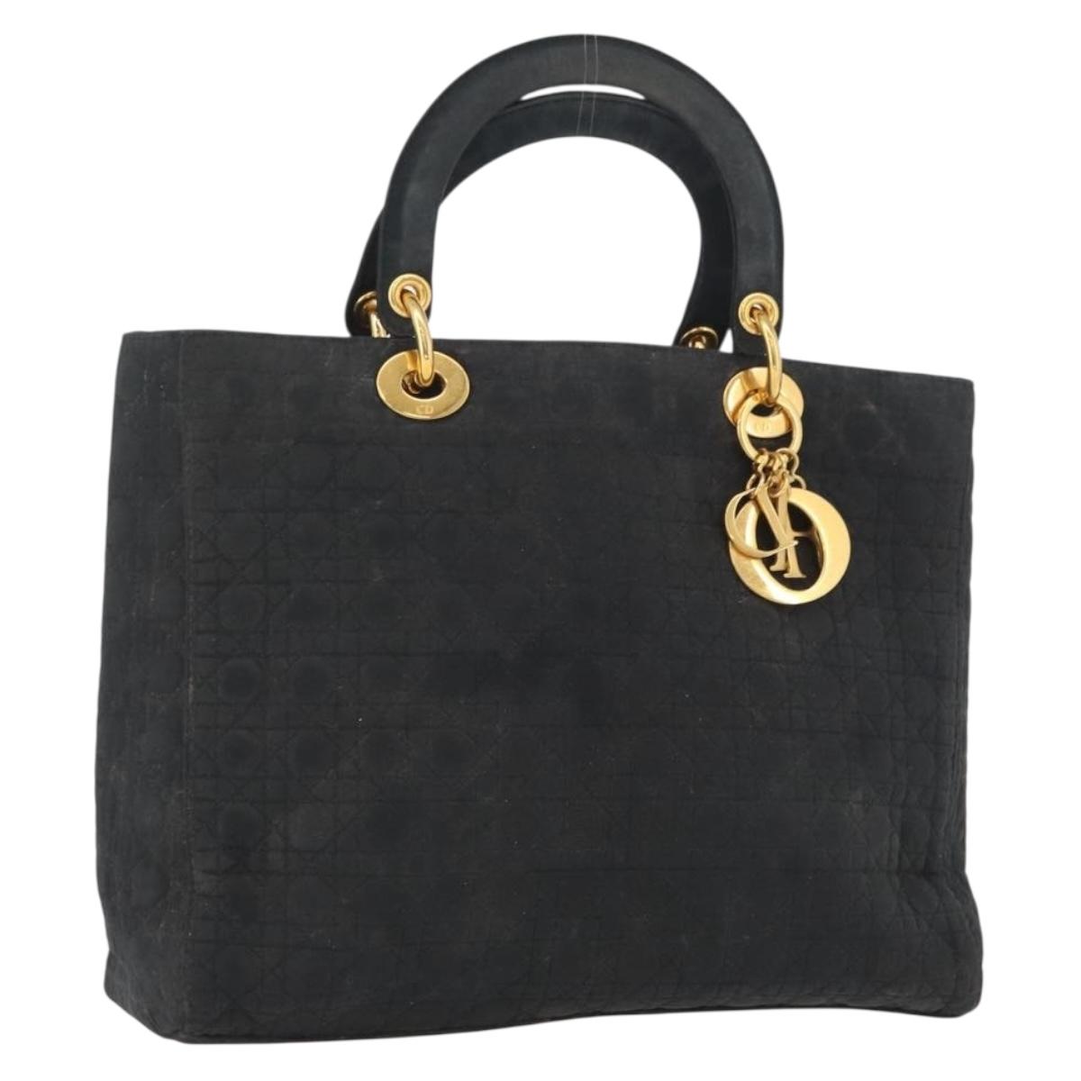Christian Dior Canage Hand Bag Nylon Black Gold Auth bs33545