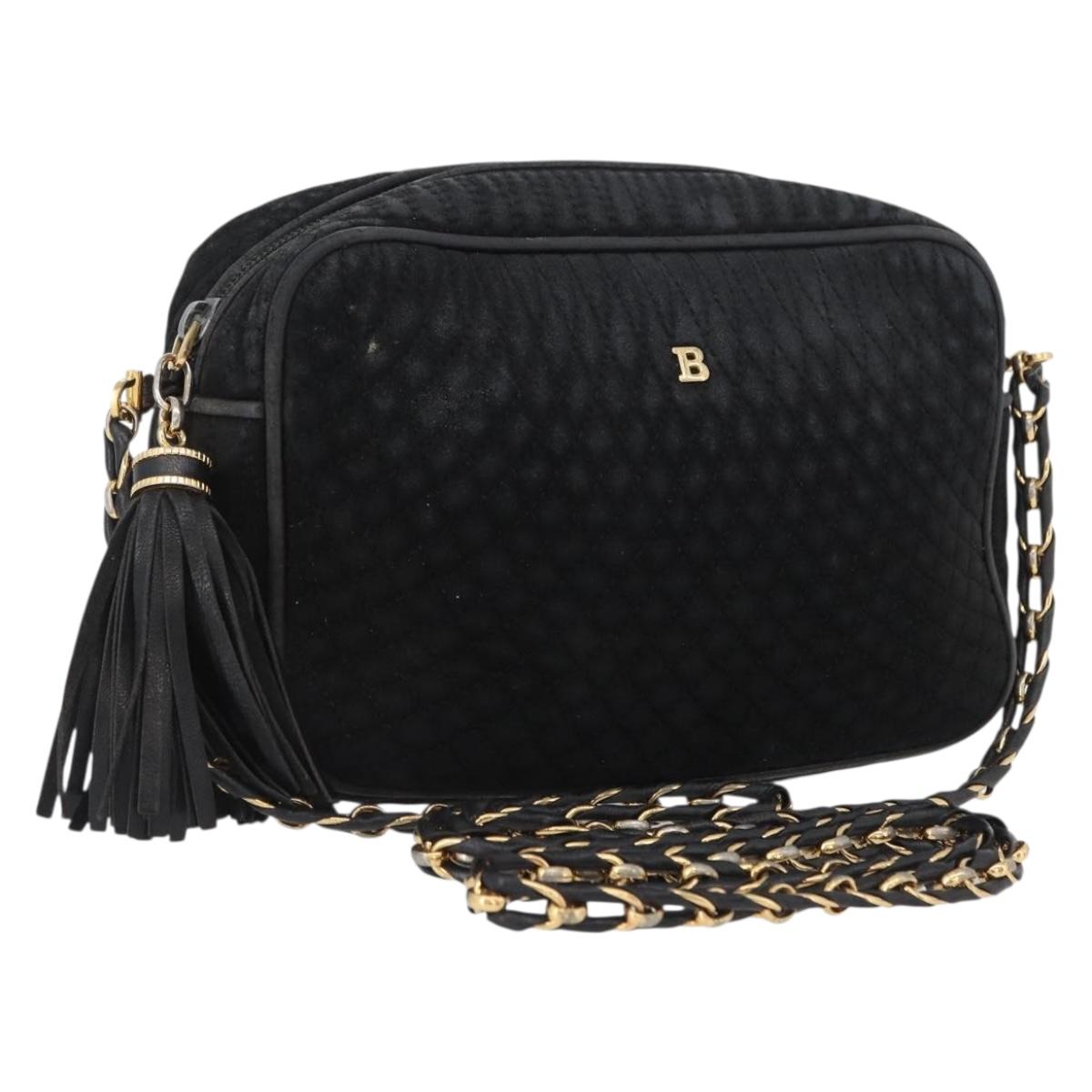 BALLY Chain Shoulder Bag Suede Black Gold Auth bs33547