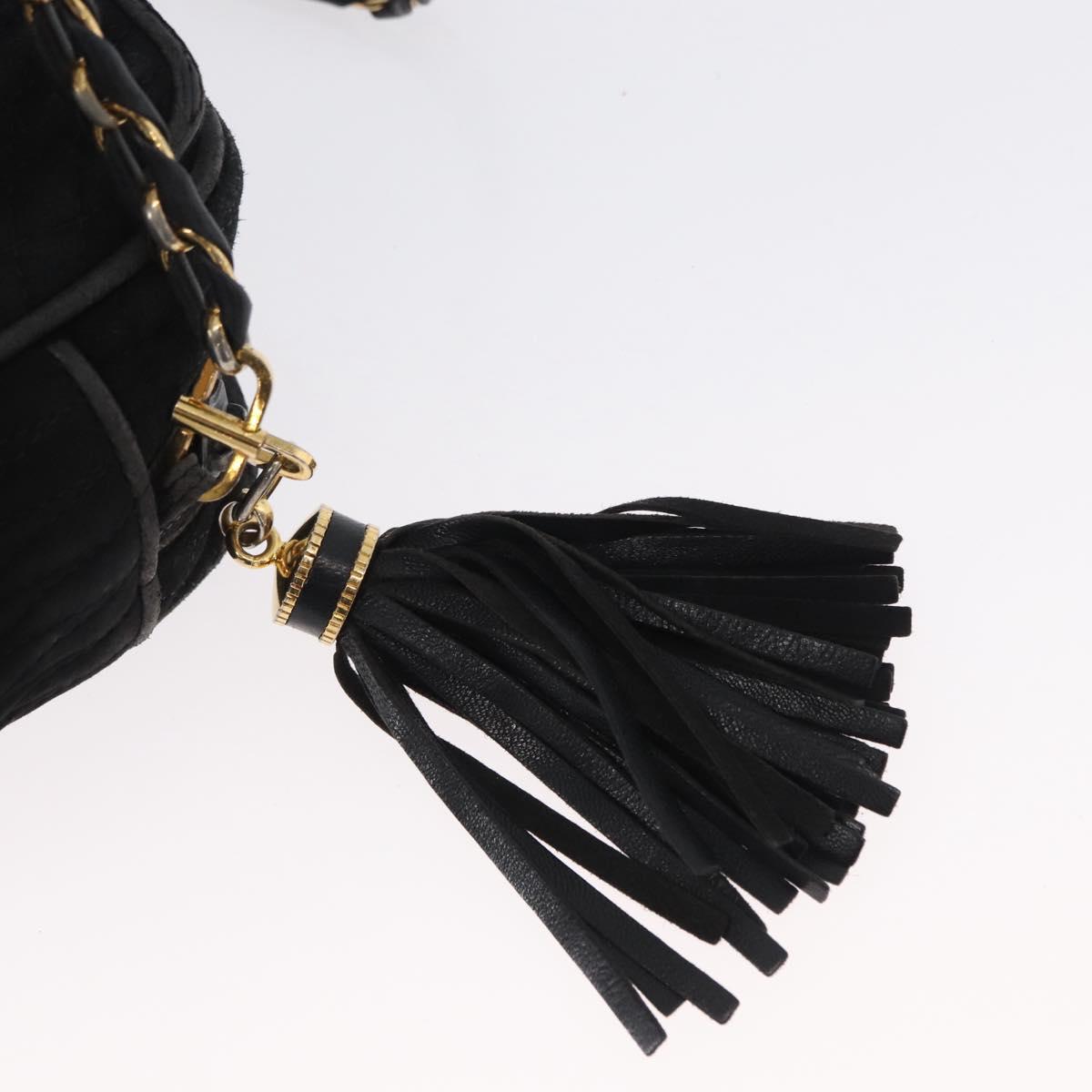 BALLY Chain Shoulder Bag Suede Black Gold Auth bs33547