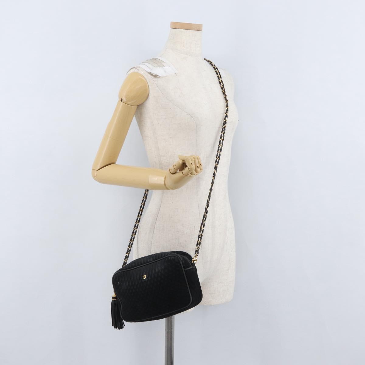 BALLY Chain Shoulder Bag Suede Black Gold Auth bs33547