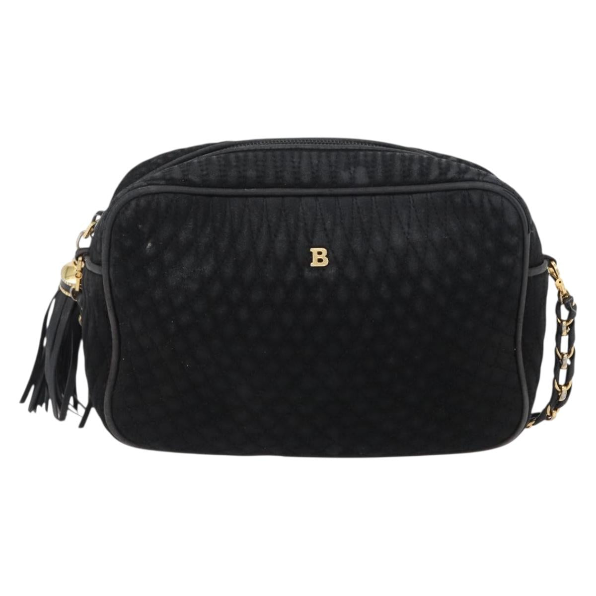 BALLY Chain Shoulder Bag Suede Black Gold Auth bs33547