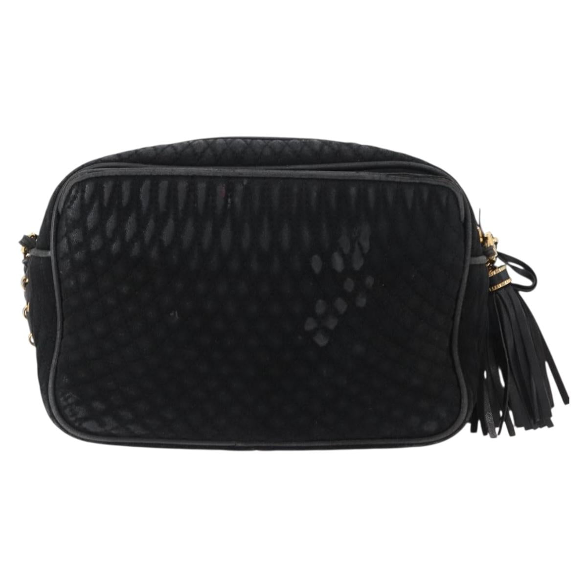 BALLY Chain Shoulder Bag Suede Black Gold Auth bs33547