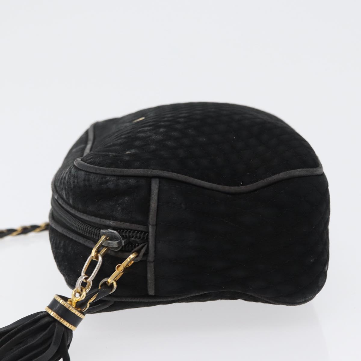 BALLY Chain Shoulder Bag Suede Black Gold Auth bs33547