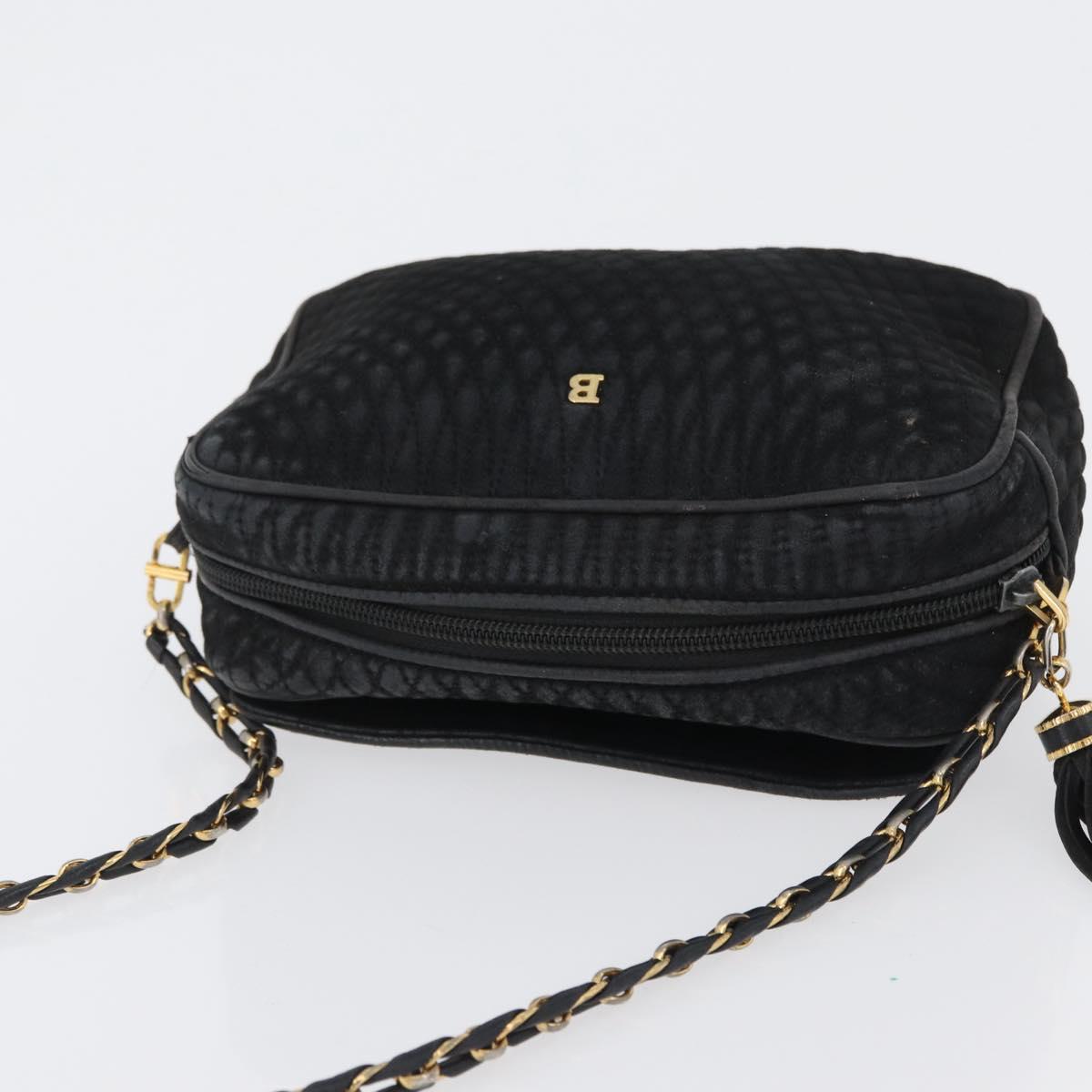 BALLY Chain Shoulder Bag Suede Black Gold Auth bs33547