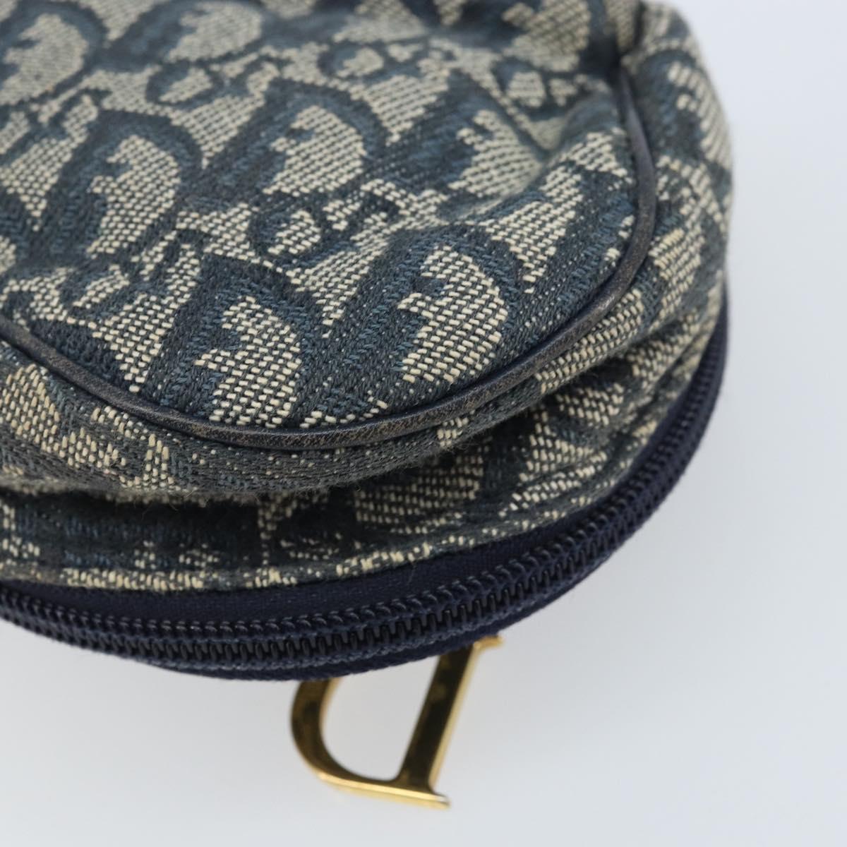 Christian Dior Trotter Canvas Saddle Pouch Navy Silver Auth bs33549