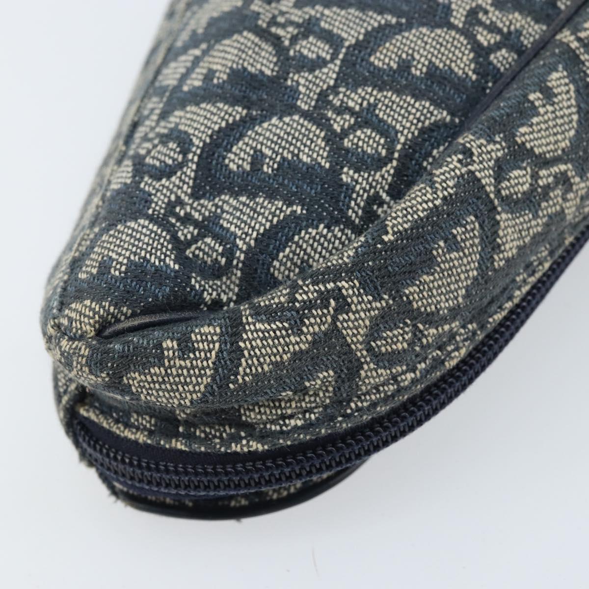 Christian Dior Trotter Canvas Saddle Pouch Navy Silver Auth bs33549