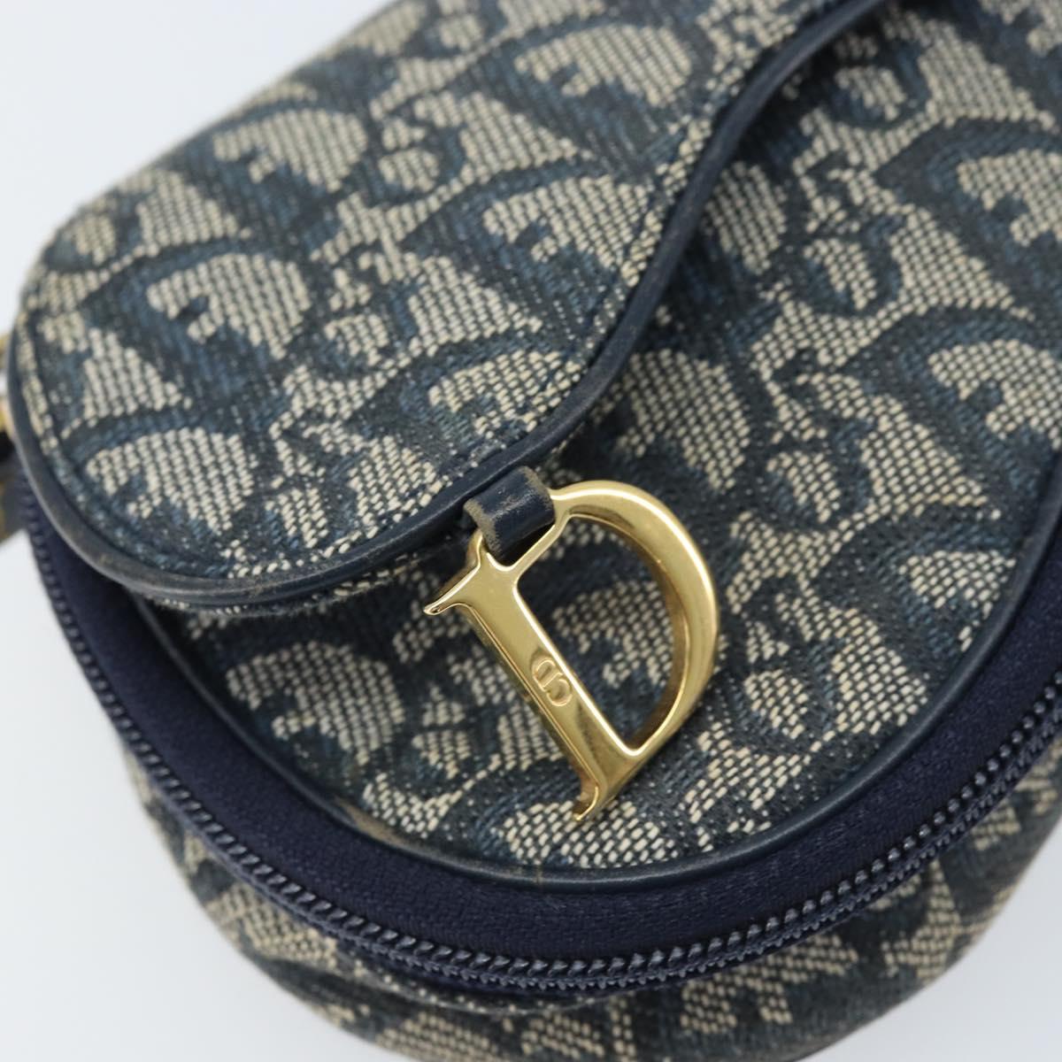 Christian Dior Trotter Canvas Saddle Pouch Navy Silver Auth bs33549