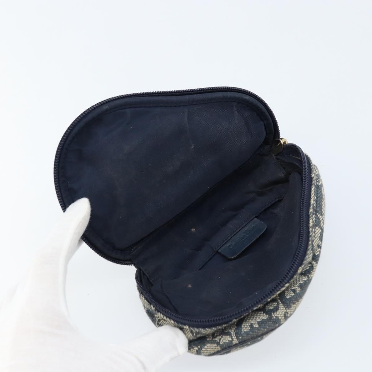 Christian Dior Trotter Canvas Saddle Pouch Navy Silver Auth bs33549