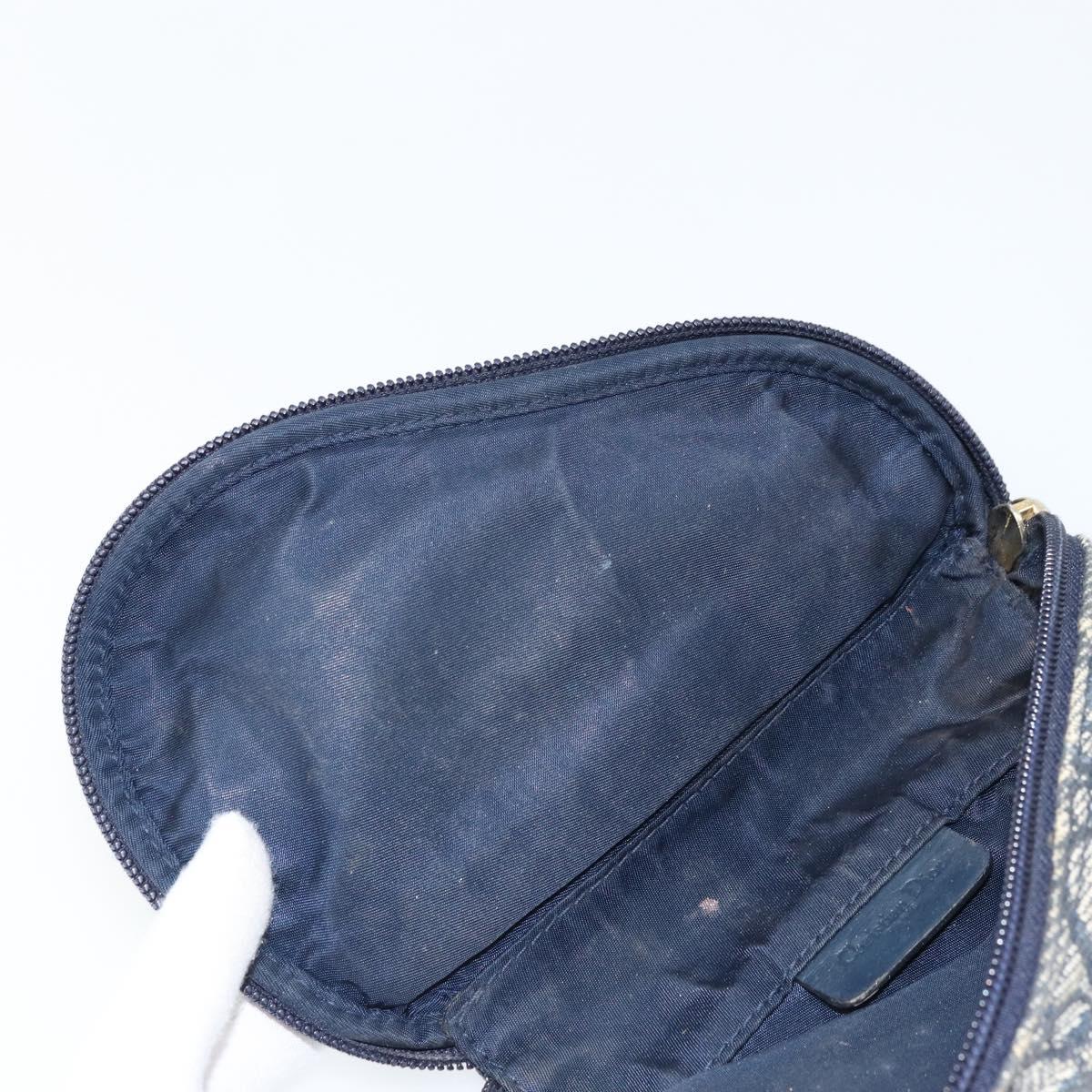 Christian Dior Trotter Canvas Saddle Pouch Navy Silver Auth bs33549